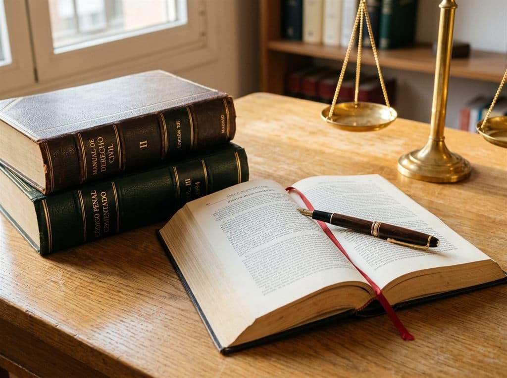 Libros jurídicos y pluma en el bufete de abogadas de Caldas de Reis